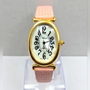 Womens Vintage Vienna Watch Classic Luxury Gold Tone Pink Leather New Battery